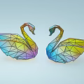 Two Colorful Geometric Swan Decorations Featuring Polygonal Structure And Vibrant Colors