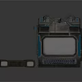 Sci Fi Mechanical Structure With Black Blue Metallic Control Panel And Hatch Door