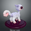 Cartoon Animal Figurine With Big Eyes Purple White Body Pink Tail On Maroon Base