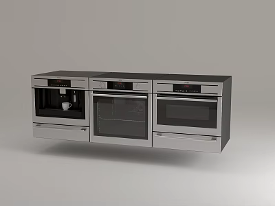 Three Stainless Steel Kitchen Appliances Wall Mounted Side by Side With Digital Controls 3d model