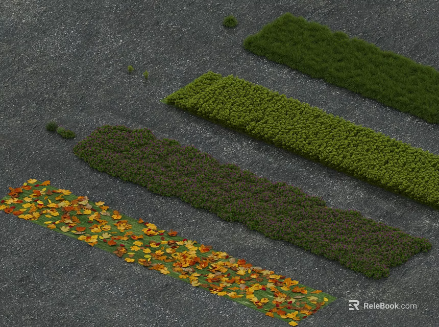 Vibrant Plant Combinations with Orange Yellow Flowers and Green Purple Strips Arranged on Gray Ground 3d model 