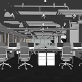 Public Office Space with Open Layout Multiple Workstations Modern Lighting Exposed Ducts and Indoor Greenery 3d model