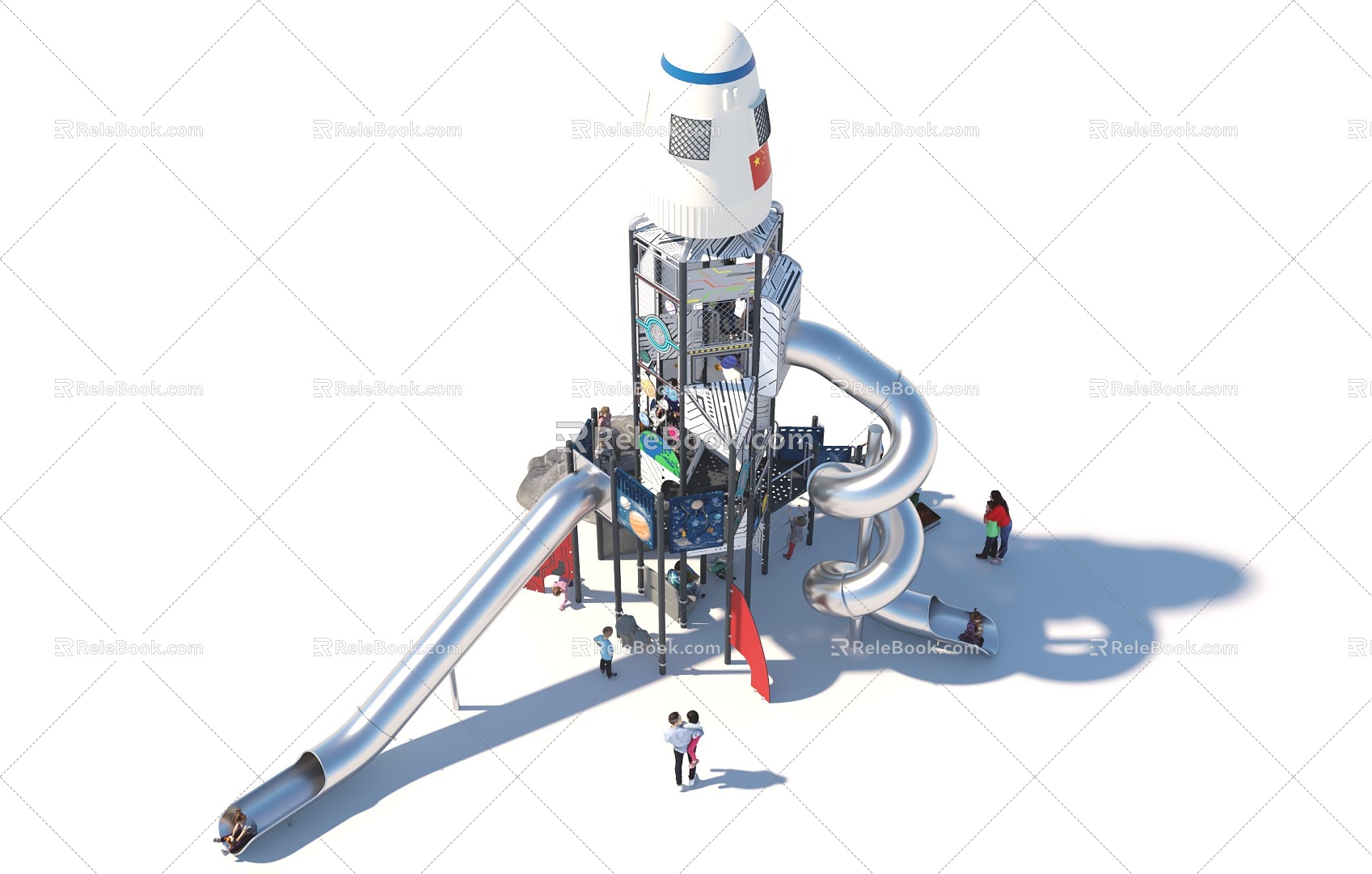 Rocket Tower Space Technology Amusement Park Children's Park Slide Playground Crawl 3d model