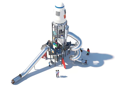 Fun Multi Level Rocket Shaped Garden Ornament With Slide And Play Platforms 3d model