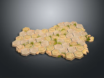 Natural Ground Surface With Hexagonal Light Beige Stones And Green Grass Growing Through Gaps 3d model