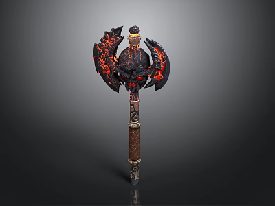 Fiery Battle Axe Featuring Lava Inspired Design Ornate Wooden Handle Mythical Weapon 3d model