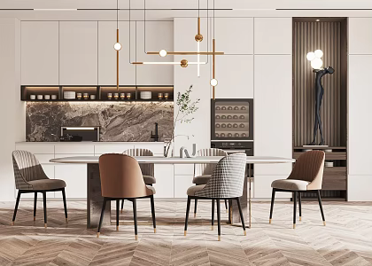 Light Luxury Restaurant Dining Table and Chair Combination Chandelier Accessories 3d model