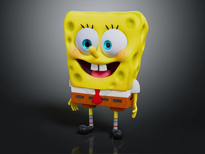 SpongeBob SquarePants Yellow Square Character With Big Eyes Smiling Face And Red Tie 3d model