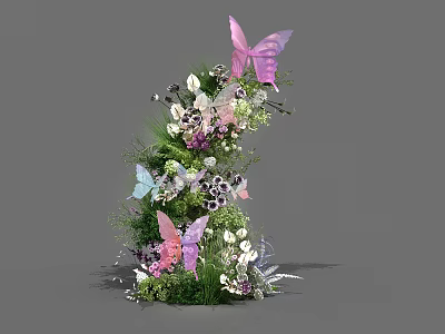 Elegant Floral Display With Pink And Blue Butterflies Fresh Greenery And Colorful Blooms 3d model