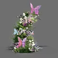 Elegant Floral Display With Pink And Blue Butterflies Fresh Greenery And Colorful Blooms