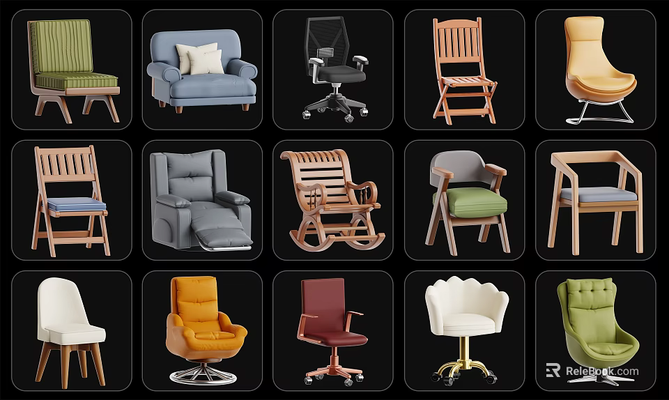 Various Leisure Chairs with Different Styles Materials and Designs for Home Furniture 3d model 