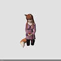 Anime Style Fox Girl Character With Fox Ears And Tail Pink Clothing Holding Red Apple