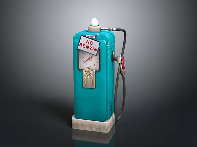 Vintage Blue Gasoline Pump With NO BENZIN Sign Fuel Hose And Dial 3d model