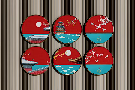 New Chinese Round Frame Painting Decorative Painting 3d model