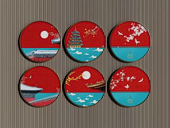 New Chinese Round Frame Painting Decorative Painting 3d model