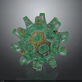 Intricate Artistic Green Spherical Object With Transparent Components And Metallic Accents