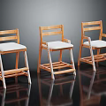 Wooden Chairs With White Cushions Set Of Three For Dining Room