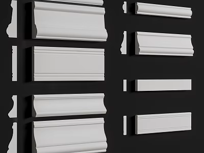 Gypsum Cornices Various Styles Displayed For Interior Decoration On Black Background 3d model