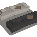 Modern Light And Dark Gray Sectional Sofas With Decorative Pillows On Beige Rug 3d model