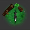 Gray Wolf Standing on Lush Green Grass with Logs Mushrooms and Small Flowers