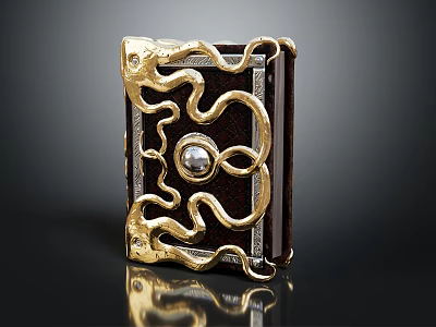 Exquisite Decorative Book With Dark Cover Gold Ornaments And Central Gemstone 3d model