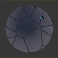 Circular Cracked Blue Object With Two Blue Butterflies Flying Above