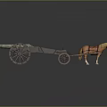 Ancient Historical Weapon Cannon On Horse Drawn Wooden Cart Vintage Design