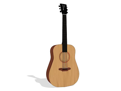 Handcrafted Wooden Acoustic Guitar Musical Instrument With Natural Wood Finish 3d model