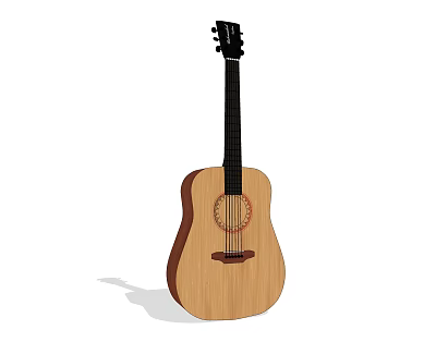 Handcrafted Wooden Acoustic Guitar Musical Instrument With Natural Wood Finish 3d model