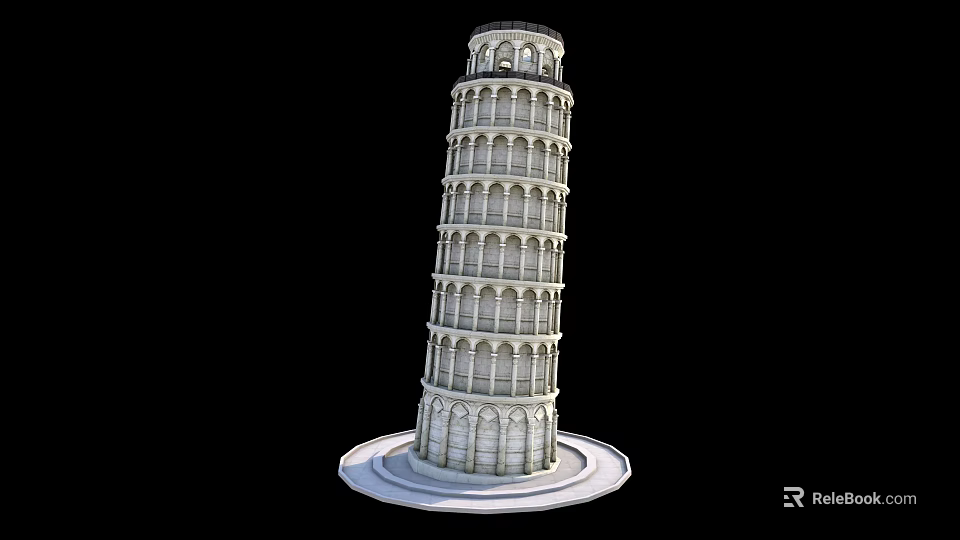 Iconic Leaning Tower of Pisa Historic Romanesque Architecture With White Stone Exterior And Arched Floors 3d model 