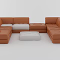 Brown Leather Leisure Sofa Set With Modular Corner Design And White Ottoman 3d model