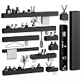 Stylish Bathroom Accessories Interior With Floating Shelves Towels Toiletries And Decorative Plants