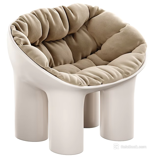 Modern Comfortable Accent Chair With Beige Padded Seat And Unique White Base Design 3d model 