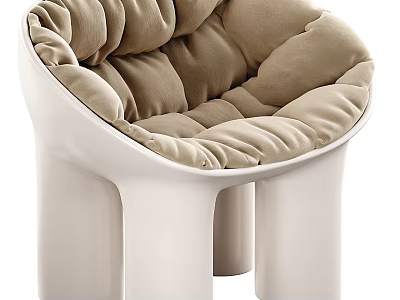 Modern Comfortable Accent Chair With Beige Padded Seat And Unique White Base Design 3d model
