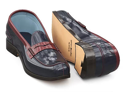 Dark Leather Loafers With Red Accent And Brown Handcrafted Sole 3d model
