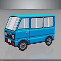 Pixel Art Blue Minivan With Multiple Windows And Pixelated Wheels On Gray Background With Reflection 3d model