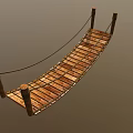 Rustic Wooden Suspension Bridge With Rope Railings Log Posts And Wooden Planks
