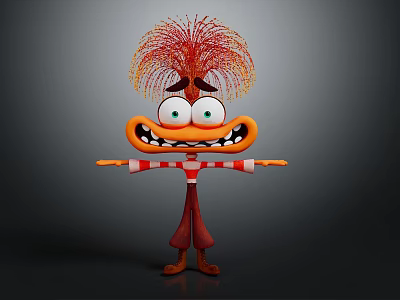 Playful Cartoon Toy Figure With Firework Like Head Big Eyes And Striped Outfit 3d model