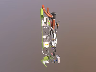 Industrial Equipment Setup With Green Frame Orange Pipes And Mechanical Components 3d model