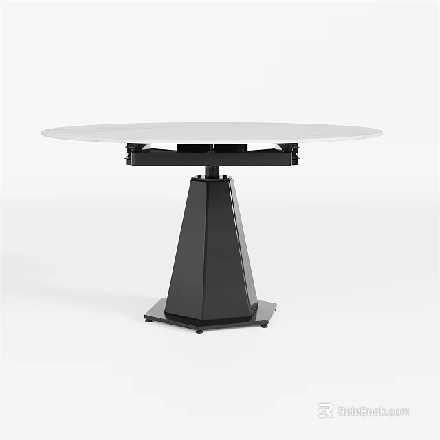 Modern Round Dining Table With White Tabletop And Black Conical Base 3d model 