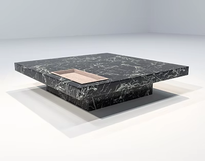 Modern Square Coffee Table With Black Marble Textured Surface And Light Inlay 3d model