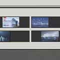 Modern Digital Display Wall With Multiple Screens Showing Cityscape And Building 3d model