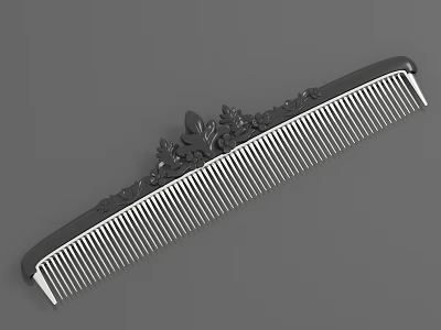 Elegant Black Decorative Comb With Intricate Floral Carvings And Fine Teeth 3d model