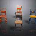 Colorful Wooden Leisure Chairs With Painted Frames In Orange Black Beige Blue Yellow