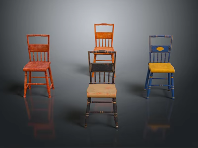 Colorful Wooden Leisure Chairs With Painted Frames In Orange Black Beige Blue Yellow 3d model