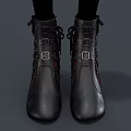 Stylish Black Leather Boots With Metal Buckles And Lace Up Details