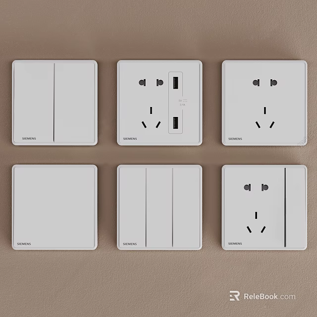 Modern White Switch Panels with USB Ports Power Outlets and Various Designs 3d model 