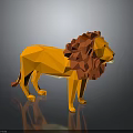 Orange And Red Origami Style Lion With Mane On Dark Reflective Background