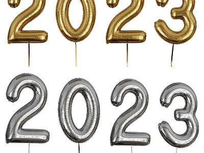 Metallic Gold And Silver 2023 Number Balloons For Festive Decorations 3d model
