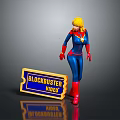 Superhero Figure Standing Next to Blockbuster Video Sign in Blue Costume